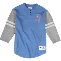 Men Mitchell & Ness T-Shirts & Tops-3/4 Sleeve Henley Houston Oilers