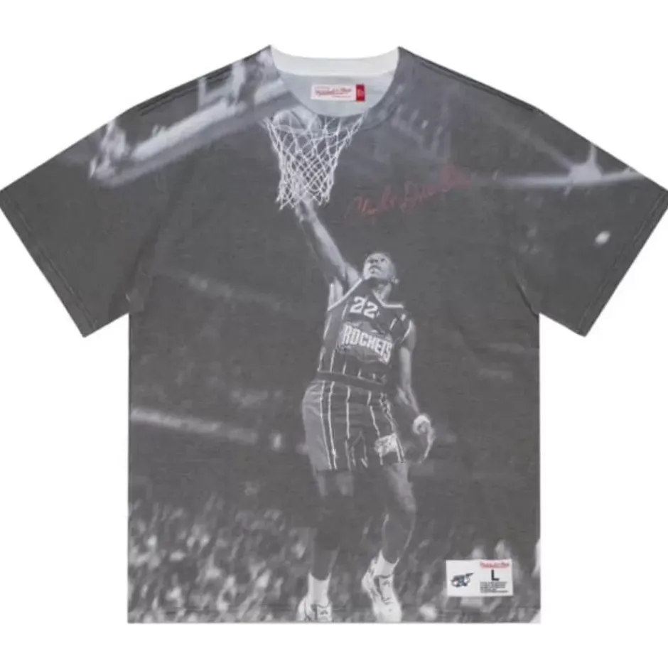 Men Mitchell & Ness T-Shirts & Tops-Above The Rim Sublimated Ss Tee Houston Rockets Clyde Drexler