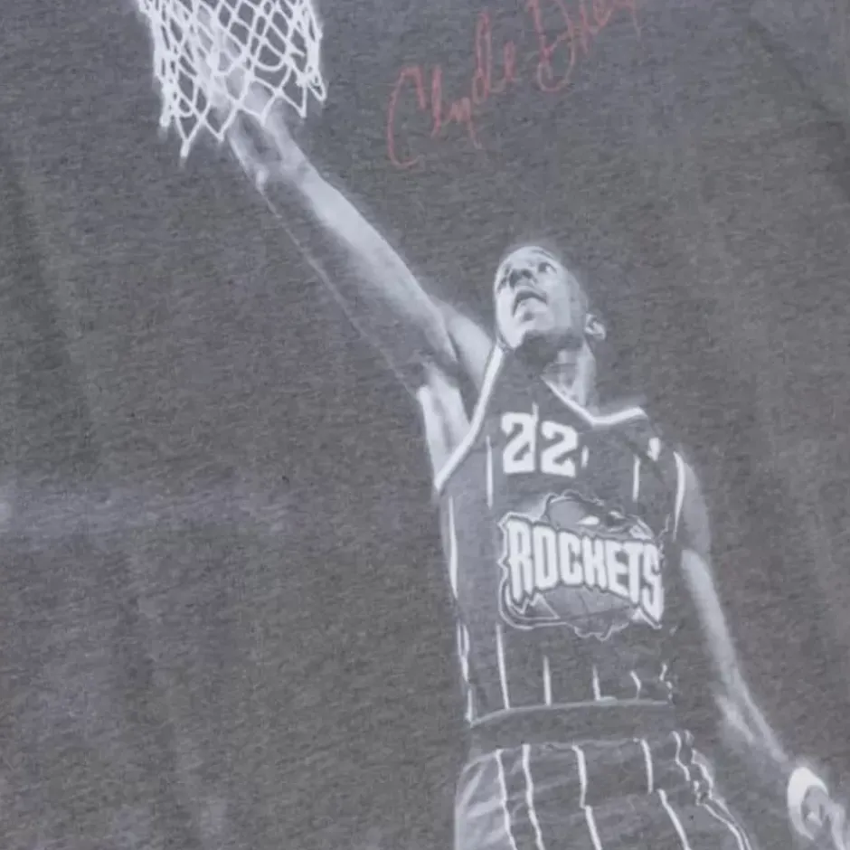 Men Mitchell & Ness T-Shirts & Tops-Above The Rim Sublimated Ss Tee Houston Rockets Clyde Drexler