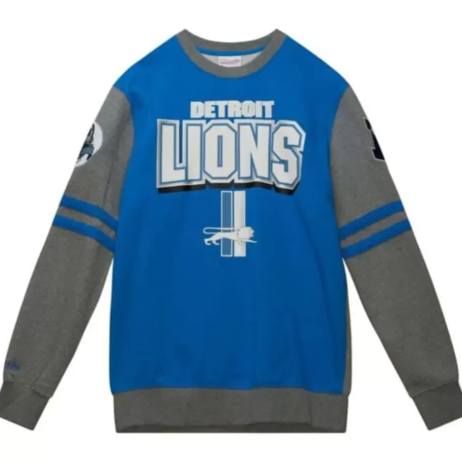 Men Mitchell & Ness T-Shirts & Tops-All Over Crew 2.0 Detroit Lions