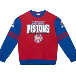 Men Mitchell & Ness T-Shirts & Tops-All Over Crew 2.0 Detroit Pistons