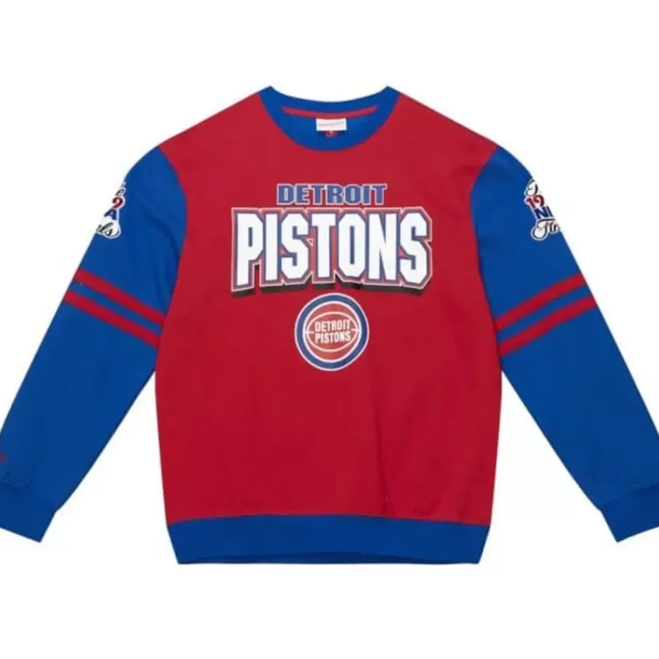 Men Mitchell & Ness T-Shirts & Tops-All Over Crew 2.0 Detroit Pistons
