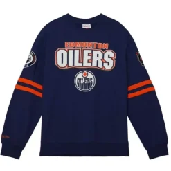 Men Mitchell & Ness Hoodies & Sweatshirts-All Over Crew 2.0 Edmonton Oilers