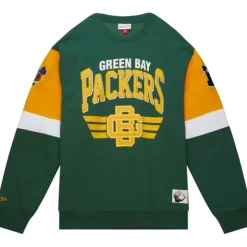 Men Mitchell & Ness Hoodies & Sweatshirts-All Over Crew 3.0 Green Bay Packers