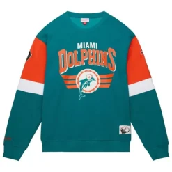 Men Mitchell & Ness Hoodies & Sweatshirts-All Over Crew 3.0 Miami Dolphins