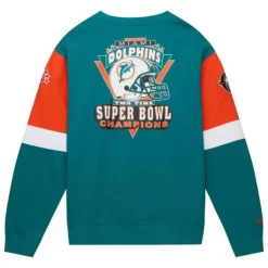 Men Mitchell & Ness Hoodies & Sweatshirts-All Over Crew 3.0 Miami Dolphins