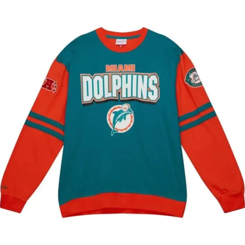 Men Mitchell & Ness T-Shirts & Tops-All Over Crew 2.0 Miami Dolphins