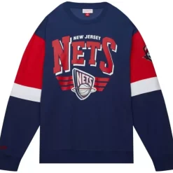 Men Mitchell & Ness Hoodies & Sweatshirts-All Over Crew 3.0 New Jersey Nets