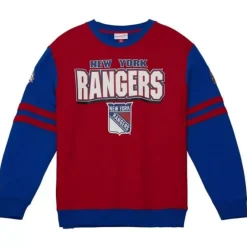 Men Mitchell & Ness Hoodies & Sweatshirts-All Over Crew 2.0 New York Rangers