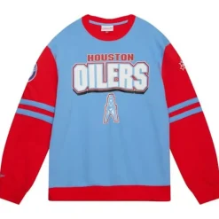 Men Mitchell & Ness T-Shirts & Tops-All Over Crew 2.0 Tee Houston Oilers