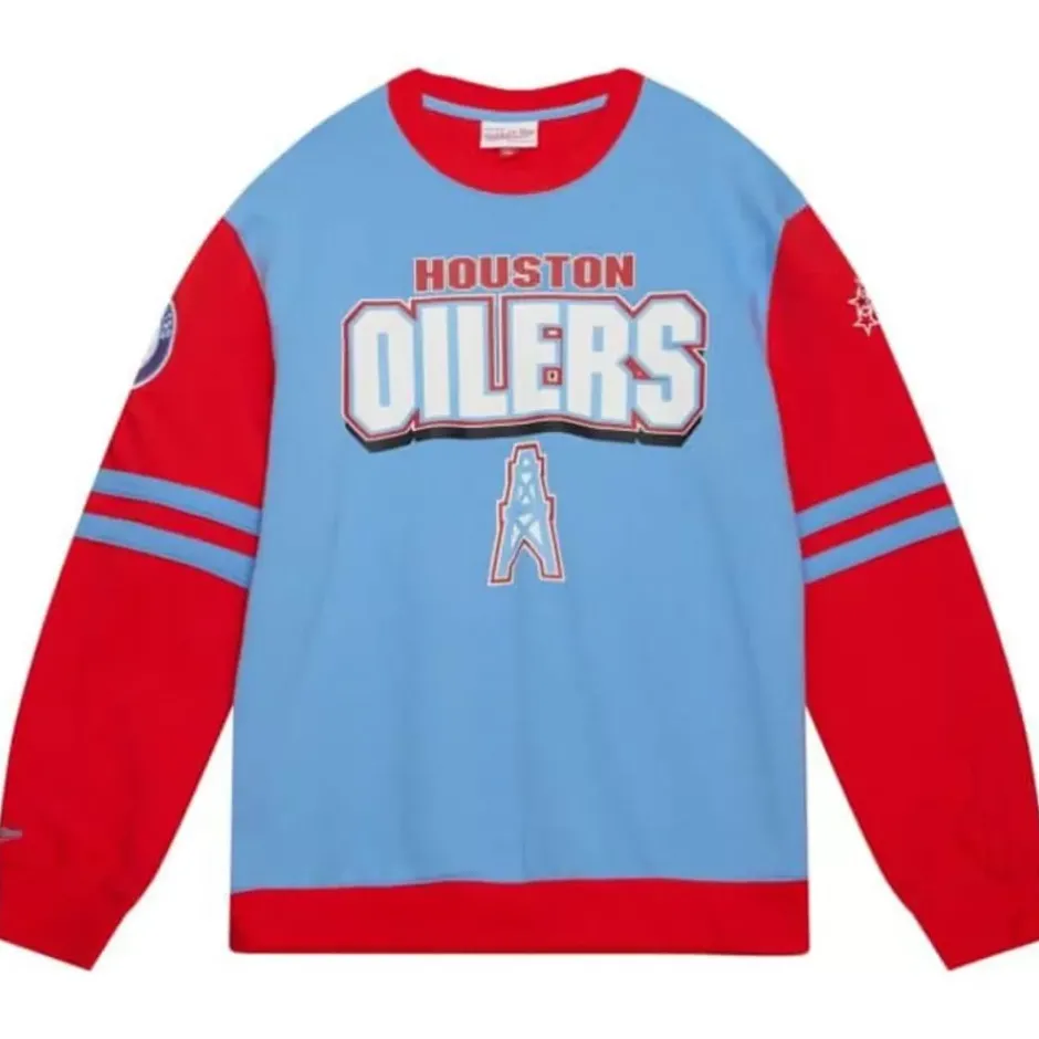 Men Mitchell & Ness T-Shirts & Tops-All Over Crew 2.0 Tee Houston Oilers
