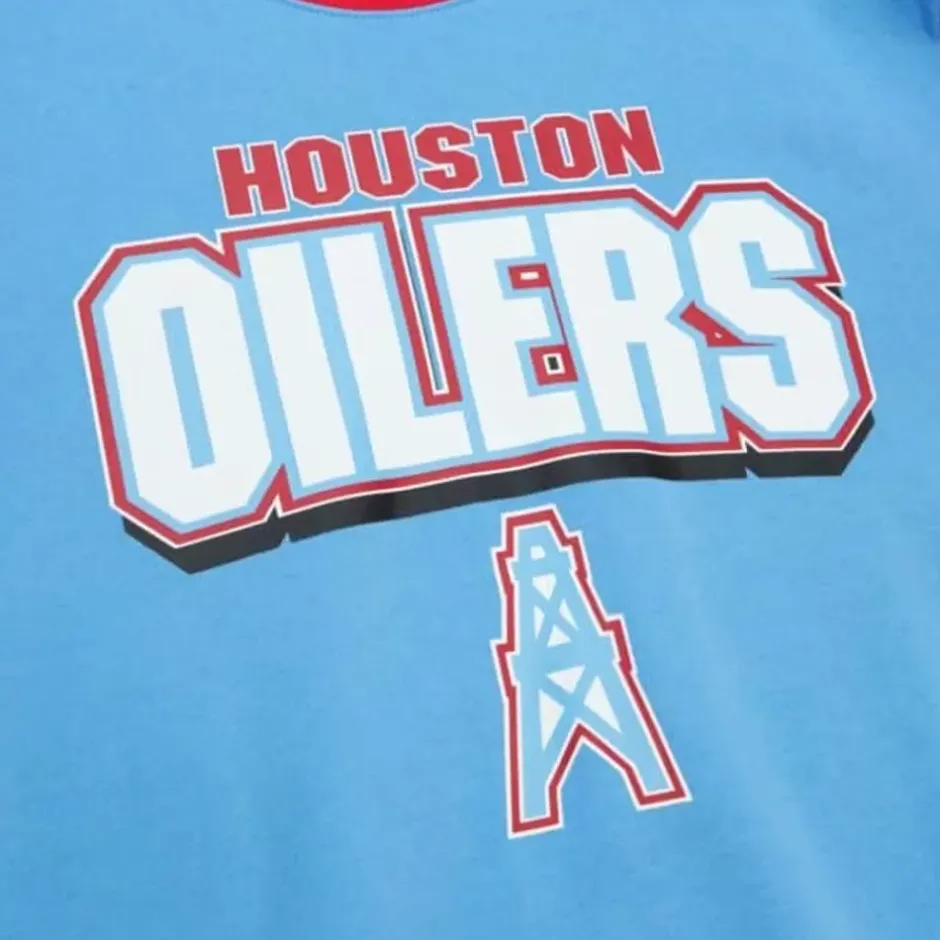 Men Mitchell & Ness T-Shirts & Tops-All Over Crew 2.0 Tee Houston Oilers