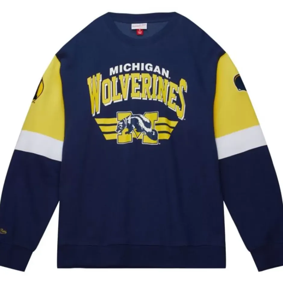 Men Mitchell & Ness Hoodies & Sweatshirts-All Over Crew 3.0 University Of Michigan