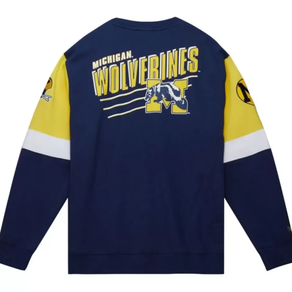 Men Mitchell & Ness Hoodies & Sweatshirts-All Over Crew 3.0 University Of Michigan