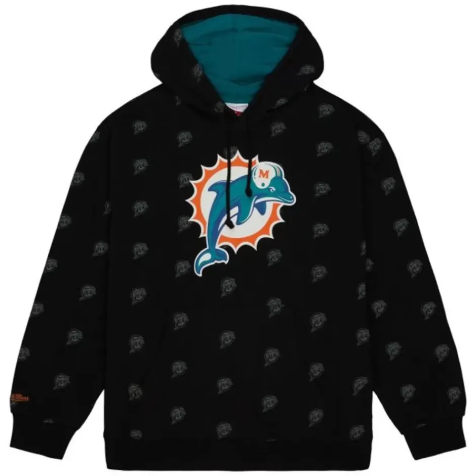 Men Mitchell & Ness Hoodies & Sweatshirts-Aop Fleece Hoodie Miami Dolphins