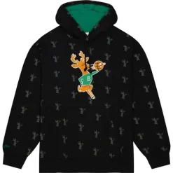 Men Mitchell & Ness Hoodies & Sweatshirts-Aop Fleece Hoodie Milwaukee Bucks