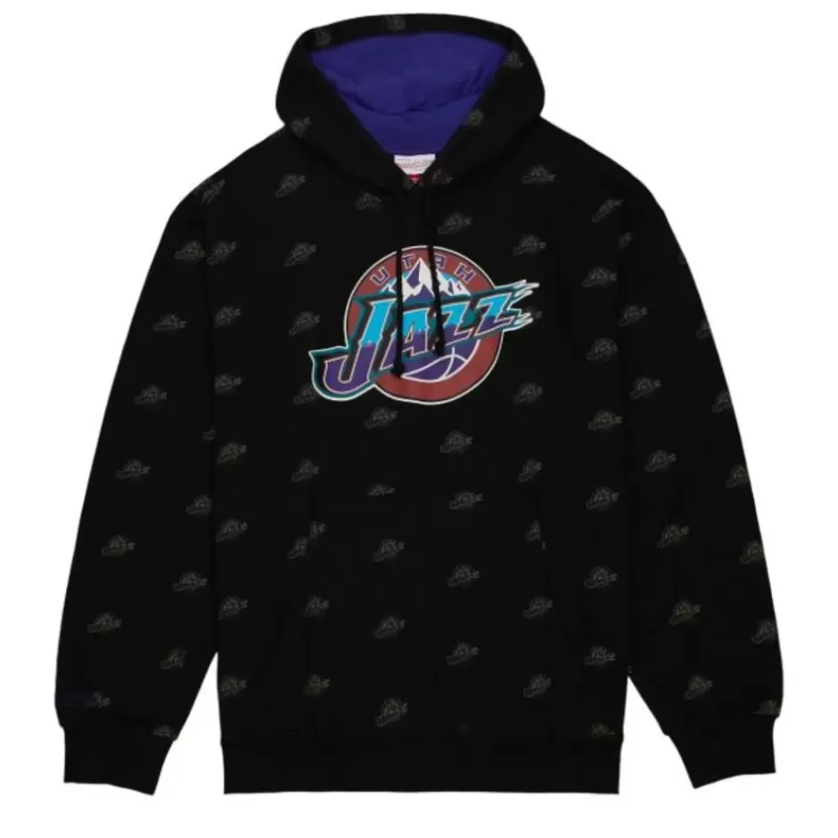 Men Mitchell & Ness Hoodies & Sweatshirts-Aop Fleece Hoodie Utah Jazz