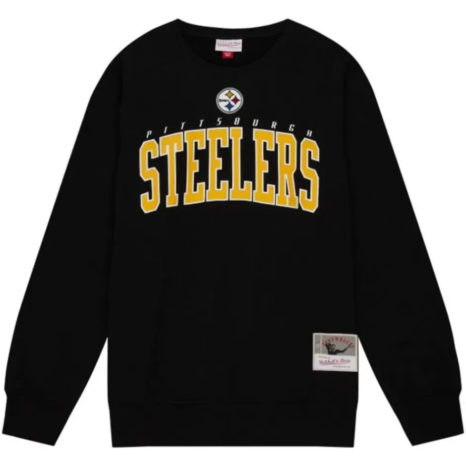 Men Mitchell & Ness Hoodies & Sweatshirts-Arch Team Crew Pittsburgh Steelers