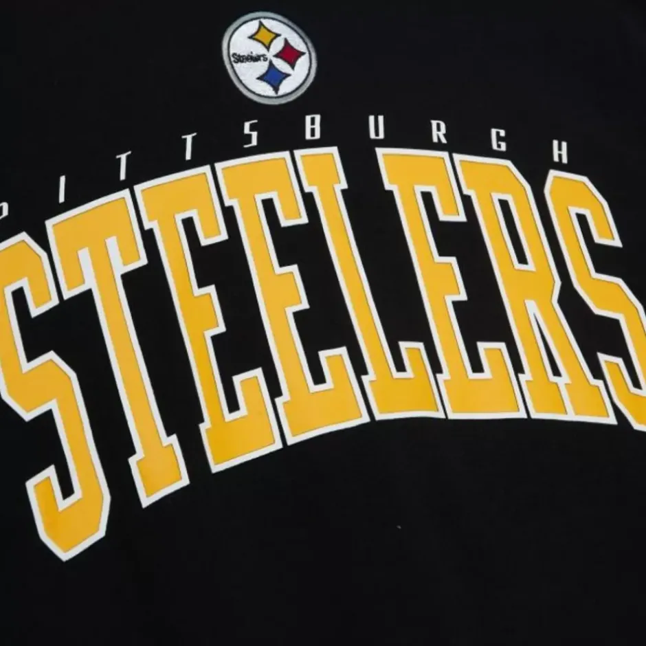 Men Mitchell & Ness Hoodies & Sweatshirts-Arch Team Crew Pittsburgh Steelers