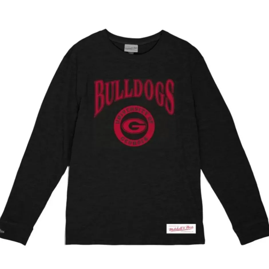 Men Mitchell & Ness T-Shirts & Tops-Arched Logo Lockup Slub Ls Tee University Of Georgia