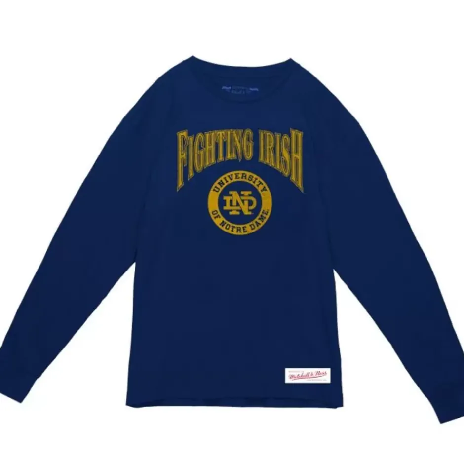 Men Mitchell & Ness T-Shirts & Tops-Arched Logo Lockup Slub Ls Tee University Of Notre Dame