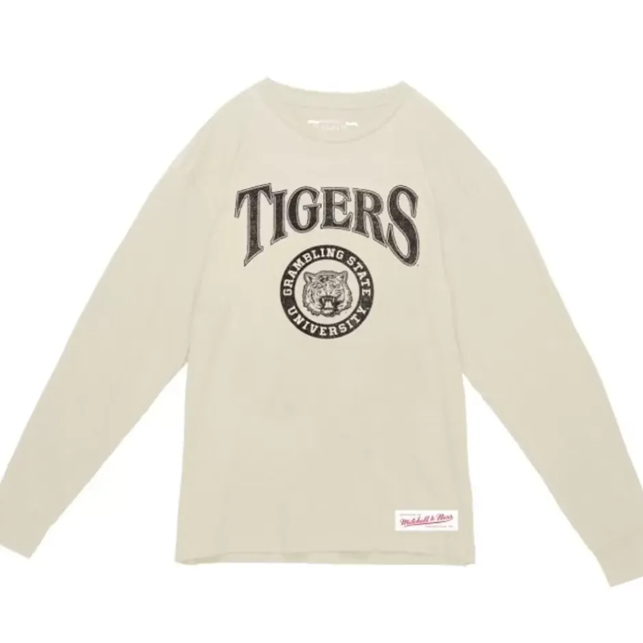 Men Mitchell & Ness T-Shirts & Tops-Arched Logo Lockup Slub Ls Tee Grambling State University