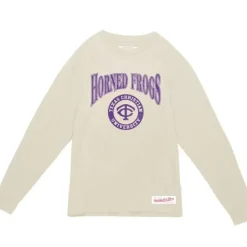 Men Mitchell & Ness T-Shirts & Tops-Arched Logo Lockup Slub Ls Tee Texas Christian University