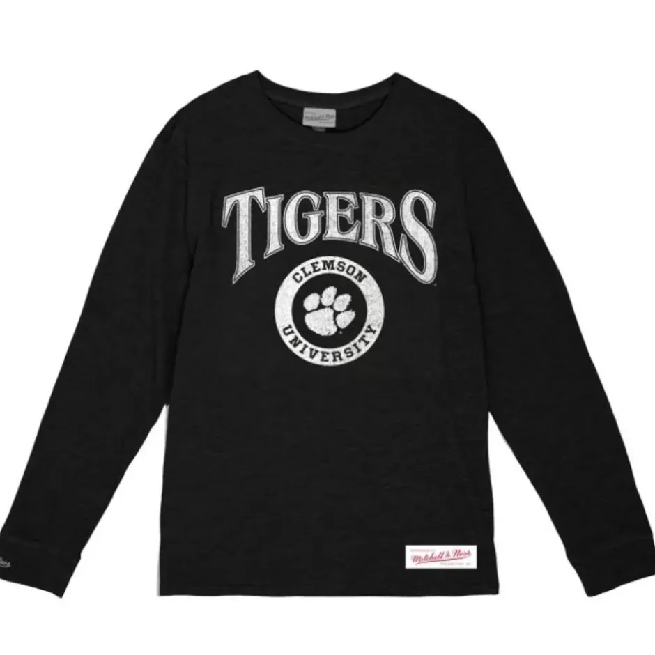 Men Mitchell & Ness T-Shirts & Tops-Arched Logo Lockup Slub Ls Tee Clemson University