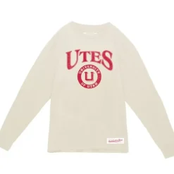 Men Mitchell & Ness T-Shirts & Tops-Arched Logo Lockup Slub Ls Tee University Of Utah