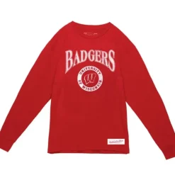 Men Mitchell & Ness T-Shirts & Tops-Arched Logo Lockup Slub Ls Tee University Of Wisconsin - Madison