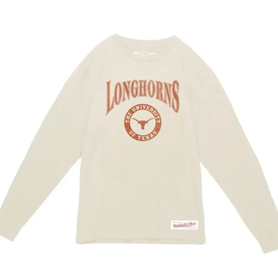 Men Mitchell & Ness T-Shirts & Tops-Arched Logo Lockup Slub Ls Tee University Of Texas At Austin
