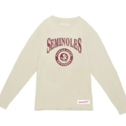 Men Mitchell & Ness T-Shirts & Tops-Arched Logo Lockup Slub Ls Tee Florida State University