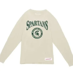 Men Mitchell & Ness T-Shirts & Tops-Arched Logo Lockup Slub Ls Tee Michigan State University