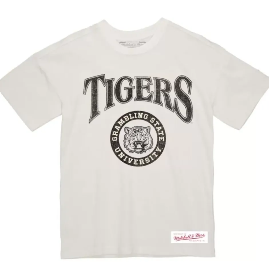 Men Mitchell & Ness T-Shirts & Tops-Arched Logo Lockup Slub Tee Grambling State University