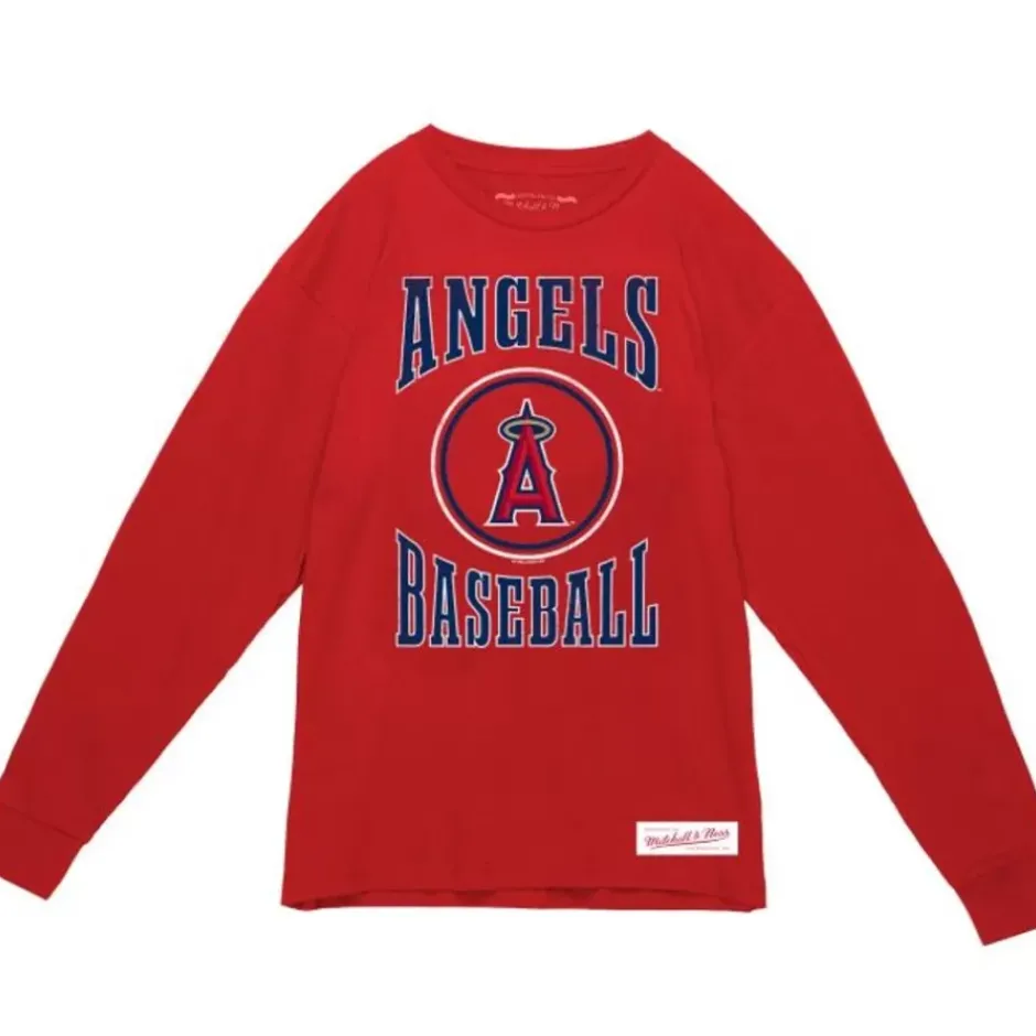 Men Mitchell & Ness T-Shirts & Tops-Arched Logo Slub Ls Tee Anaheim Angels