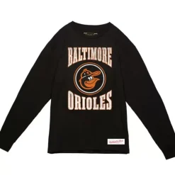 Men Mitchell & Ness T-Shirts & Tops-Arched Logo Slub Ls Tee Baltimore Orioles