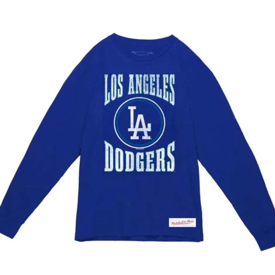 Men Mitchell & Ness T-Shirts & Tops-Arched Logo Slub Ls Tee Los Angeles Dodgers