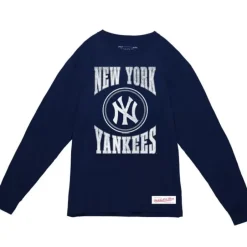 Men Mitchell & Ness T-Shirts & Tops-Arched Logo Slub Ls Tee New York Yankees
