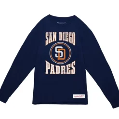Men Mitchell & Ness T-Shirts & Tops-Arched Logo Slub Ls Tee San Diego Padres
