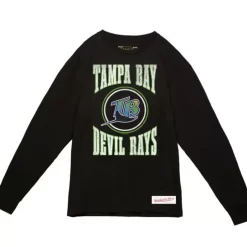 Men Mitchell & Ness T-Shirts & Tops-Arched Logo Slub Ls Tee Tampa Bay Rays