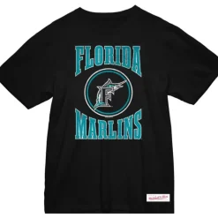 Men Mitchell & Ness T-Shirts & Tops-Arched Logo Slub Tee Florida Marlins
