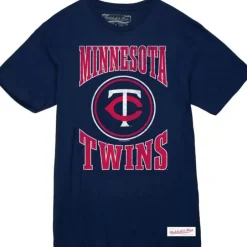 Men Mitchell & Ness T-Shirts & Tops-Arched Logo Slub Tee Minnesota Twins