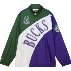 Men Mitchell & Ness Jackets & Outerwear-Arched Retro Lined Windbreaker Milwaukee Bucks