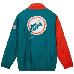 Men Mitchell & Ness Jackets & Outerwear-Arched Retro Lined Windbreaker Miami Dolphins