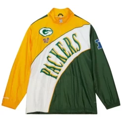 Men Mitchell & Ness Jackets & Outerwear-Arched Retro Lined Windbreaker Green Bay Packers