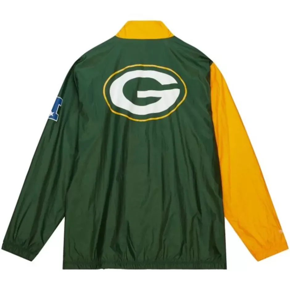 Men Mitchell & Ness Jackets & Outerwear-Arched Retro Lined Windbreaker Green Bay Packers