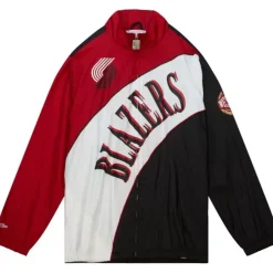 Men Mitchell & Ness Jackets & Outerwear-Arched Retro Lined Windbreaker Portland Trail Blazers