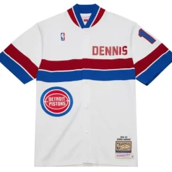 Men Mitchell & Ness Jackets & Outerwear-Authentic Dennis Rodman Detroit Pistons 1988-89 Shooting Shirt