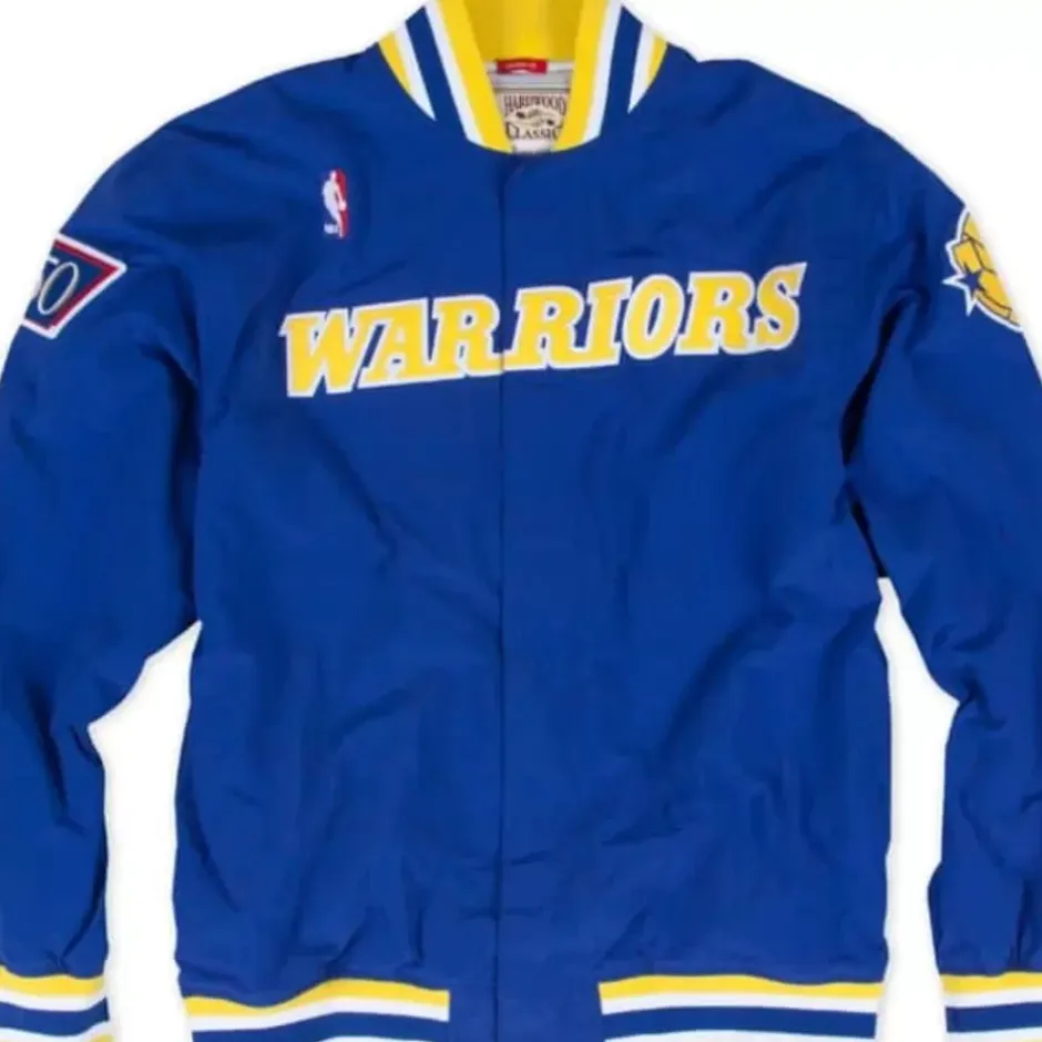 Men Mitchell & Ness Jackets & Outerwear-Authentic Golden State Warriors 1996-97 Warm Up Jacket