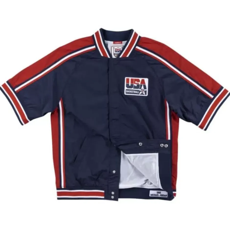 Men Mitchell & Ness Jackets & Outerwear-Authentic Warm Up Jacket Team Usa 1992 Michael Jordan